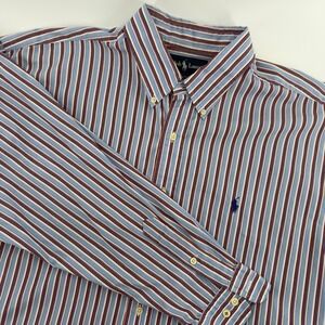 Ralph Lauren Blake Mens XL Blue Red White Striped Button Down Cotton Shirt